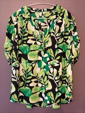 Cato Green & Black Leaf Print Blouse NWT XL